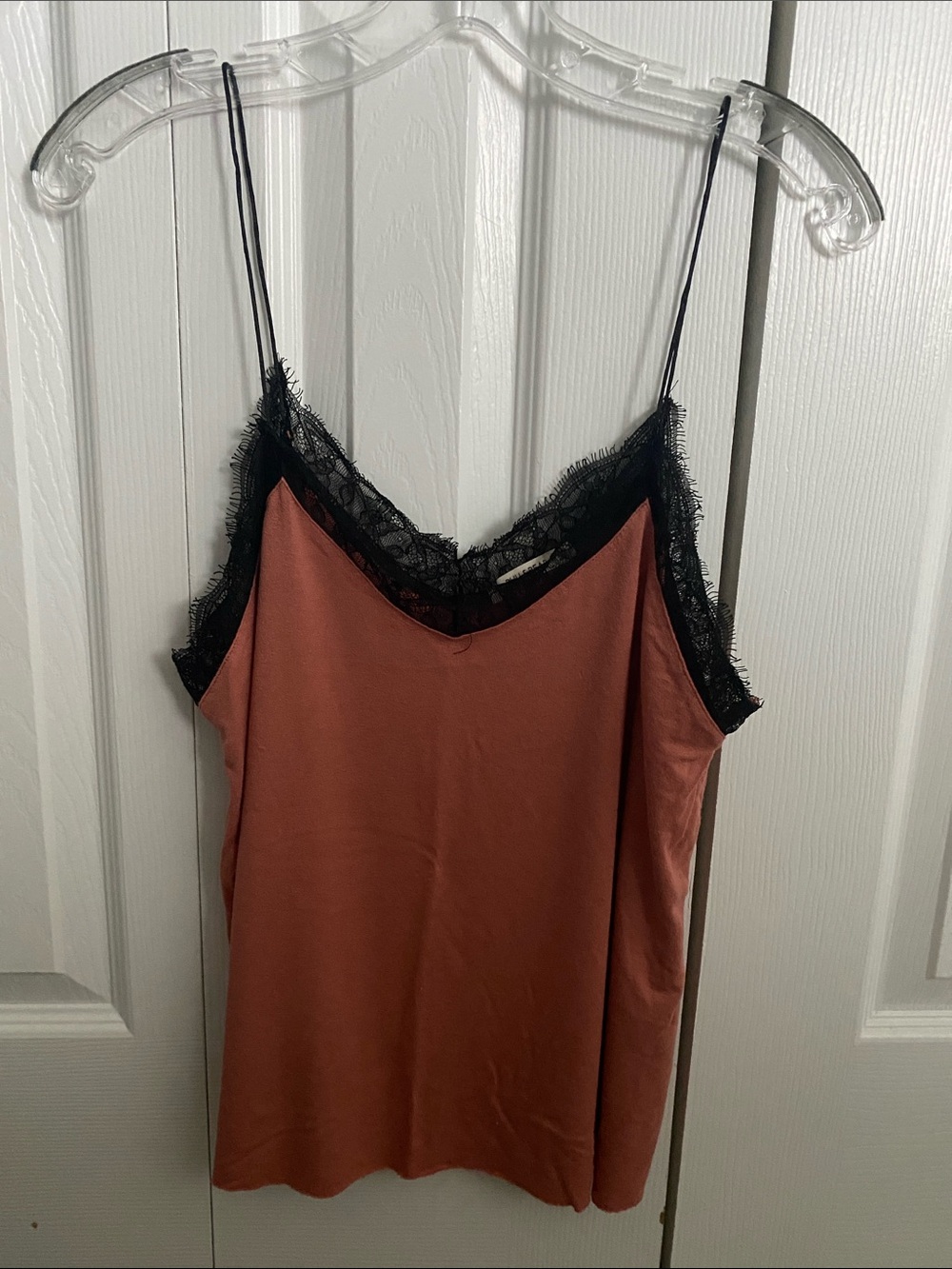Pull&Bear Rusty Orange Satin Camisole with Black Lace Trim